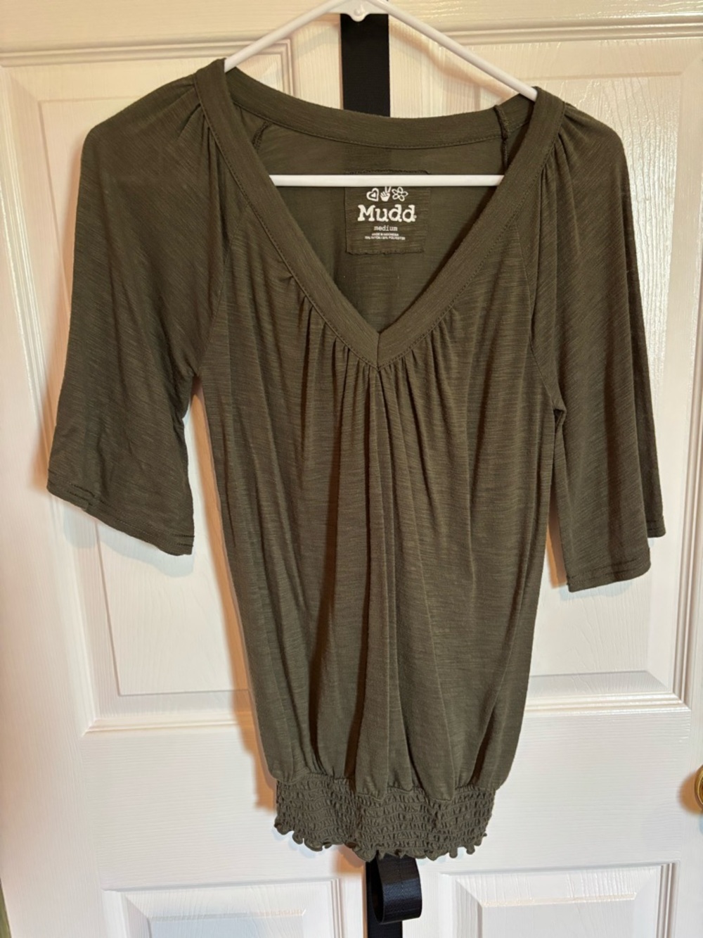 Mudd Olive Green V-Neck Smocked Hem Blouse